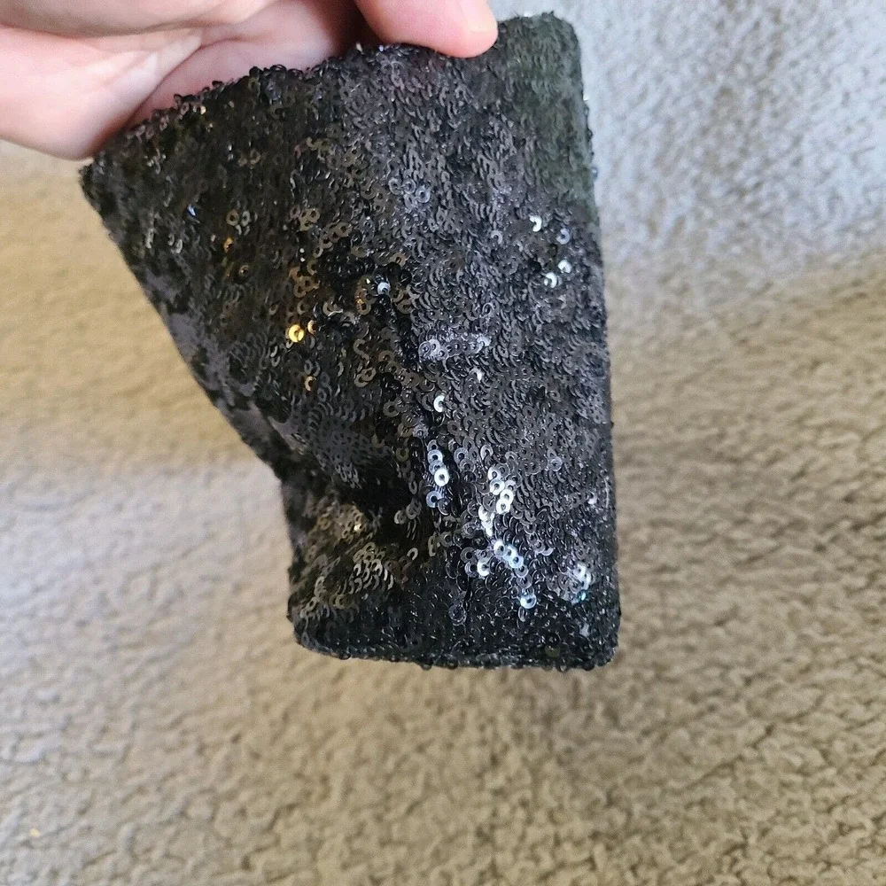 Victoria's Secret Make‎ Up Bag Black Sequin Shiney Faux Leather Snap Button